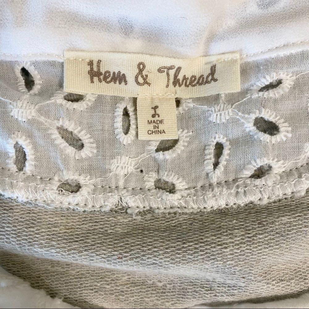 HEM & Thread top grey white eyelet faux blouse pullover - Picture 7 of 8
